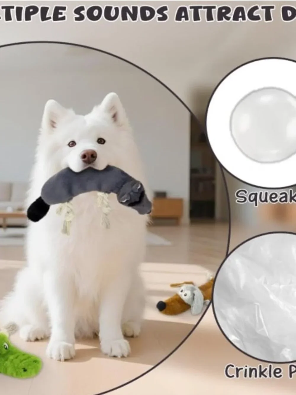 BNIP 3 Pack No Stuffing Dog Plush Rope Squeaky Toys For Small Medium Large Dogs